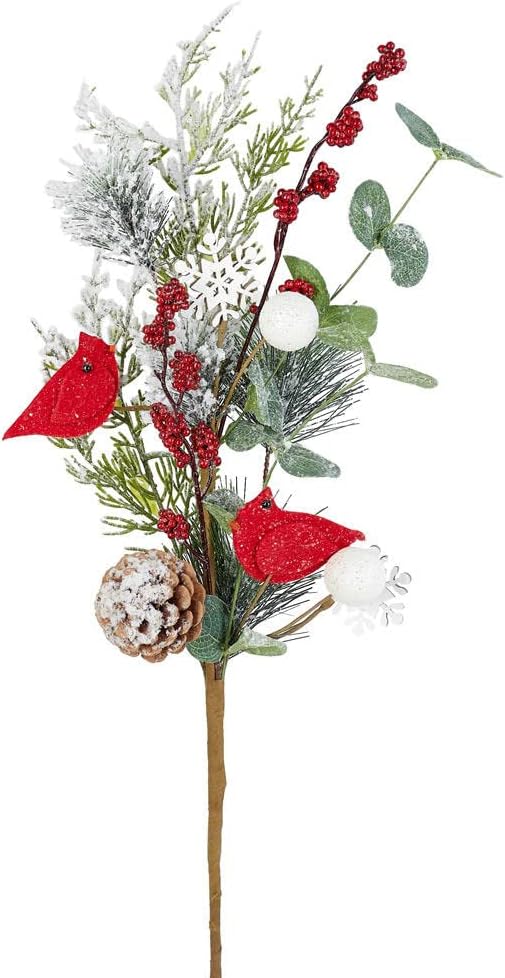Artificial Pine and Cardinal Spray for Christmas Decorating and Winter Displays by Factory Direct Craft (21" H)