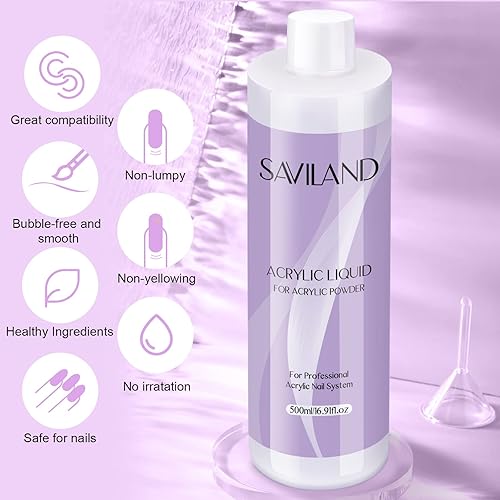Miniatura 7 de Saviland Líquido Acrílico  16.91OZ500ML Líquido Acrílico para Polvo Acrílico Gran Capacidad Bajo Olor para Extensión de Uñas y Tallado Uso Casero