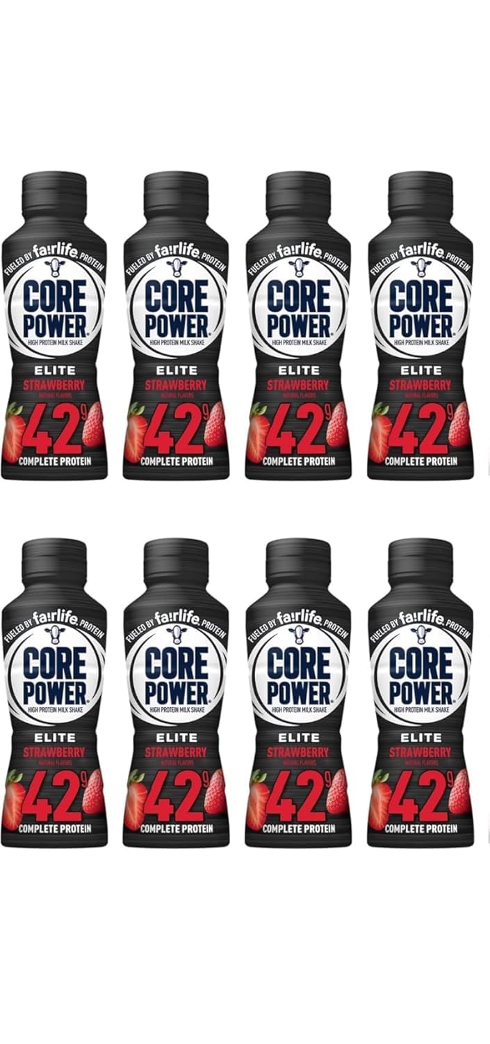 Core' Power' Elite Strawberry (8 Pack) High Protein Milk Shakes 42g - 14 Fl Oz Sports Nutrition