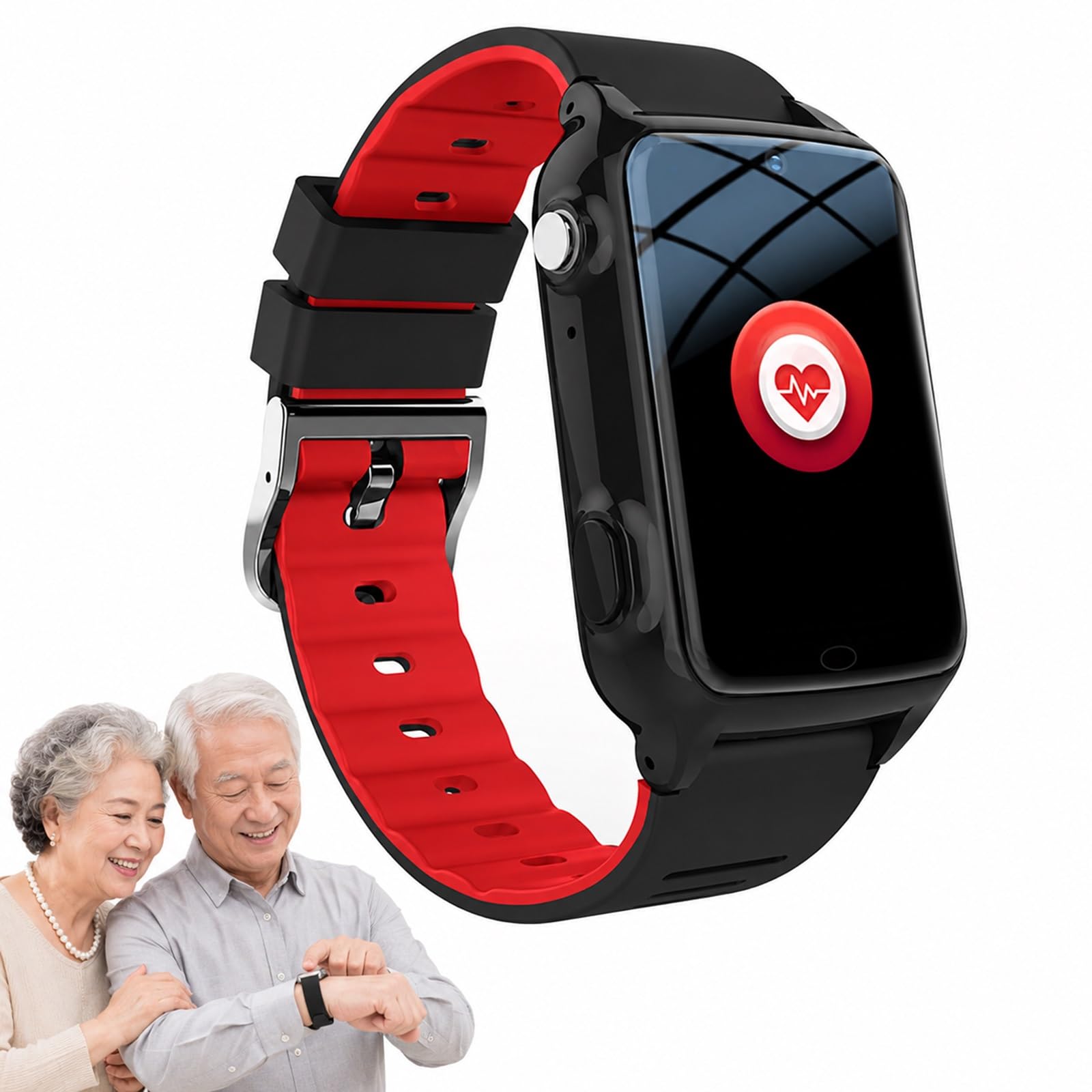 Reloj de Alerta Médica para Padres Mayores Rastreador GPS y Alarma SOS | Botón de Emergencia SOS, Chat de Voz, Monitor de Presión Arterial, Geocerca de Seguridad, Rastreador Salud(Negro)