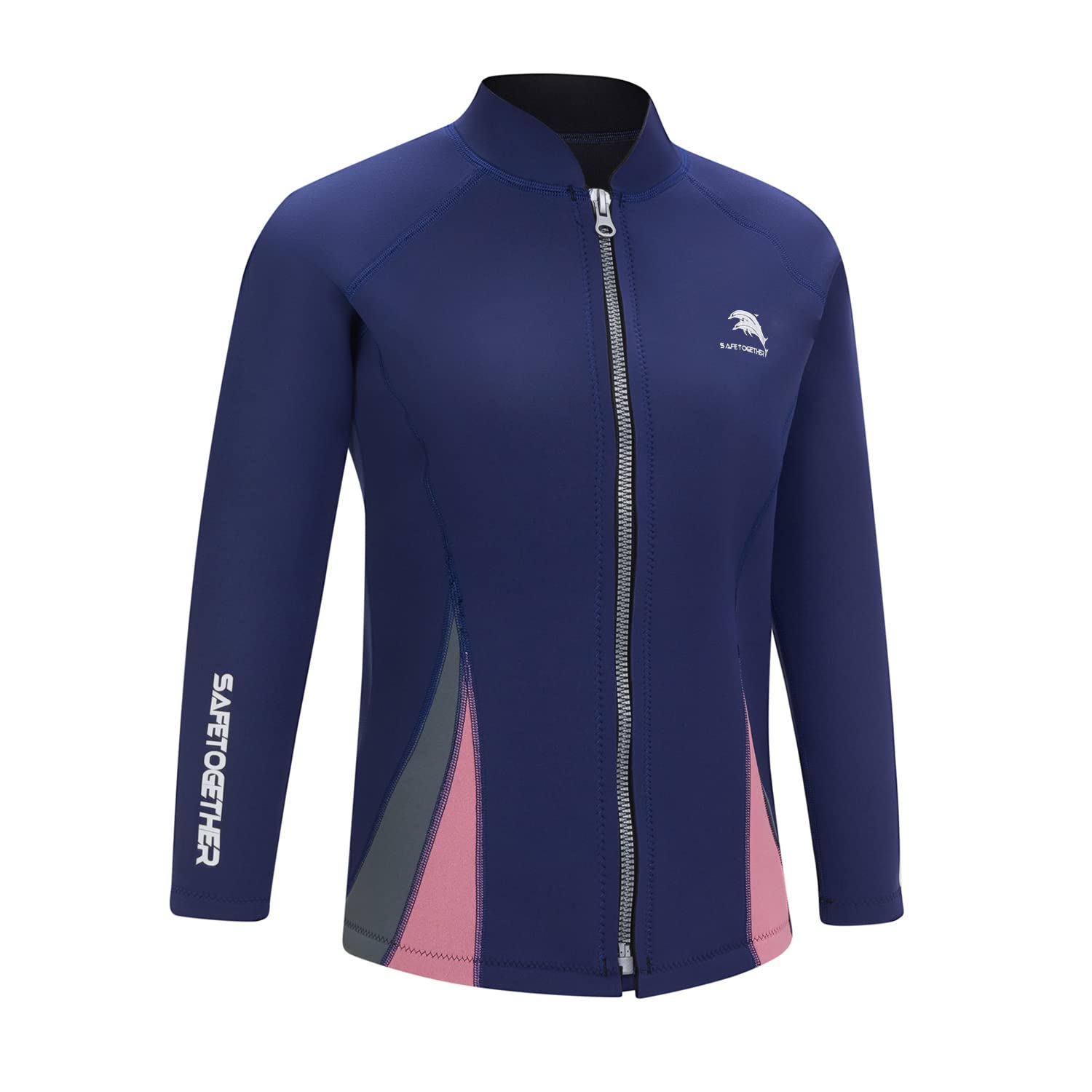 Women 2mm Neoprene Wetsuits Top - Women Wetsuits Jacket, Front Zip Warm Long Sleeve Swimming Scuba Surfing Diving Suit Top