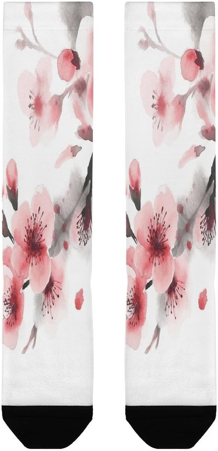 Asian Watercolor Cherry Blossom Crew Socks Calf Socks Athletic Crew Sock