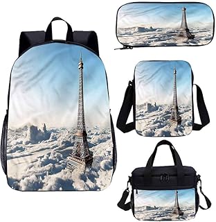 Torre Eiffel 38,1 cm zaino scuola & pranzo borsa set, storico monumento libreria 4 in 1