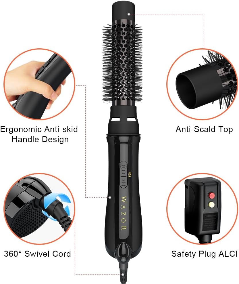 4-in-1 Hot Air Brush, Ionic Hair Dryer Brush with 2 Speeds & 2 Heat Settings, 1000W Fast Styling for Frizz-Free Shine, Blowout Straightener Curler for Salon Volumized Hair - Image 5