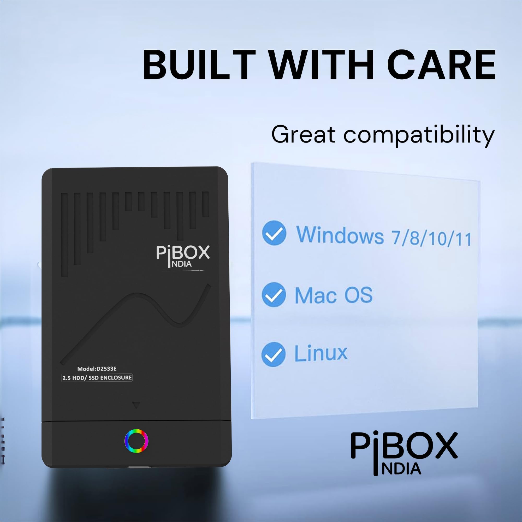 PiBOX 2.5 inch Hard Drive Enclosure RGB LED Type C with OTG Adapter - Retro Casette, PiBOX India 6Gbps USB 3.1 to SATA III Tool-Free External Hard Drive Enclosure for 7mm/9.5mm SSD Laptop HDD UASP — Amazon image 6