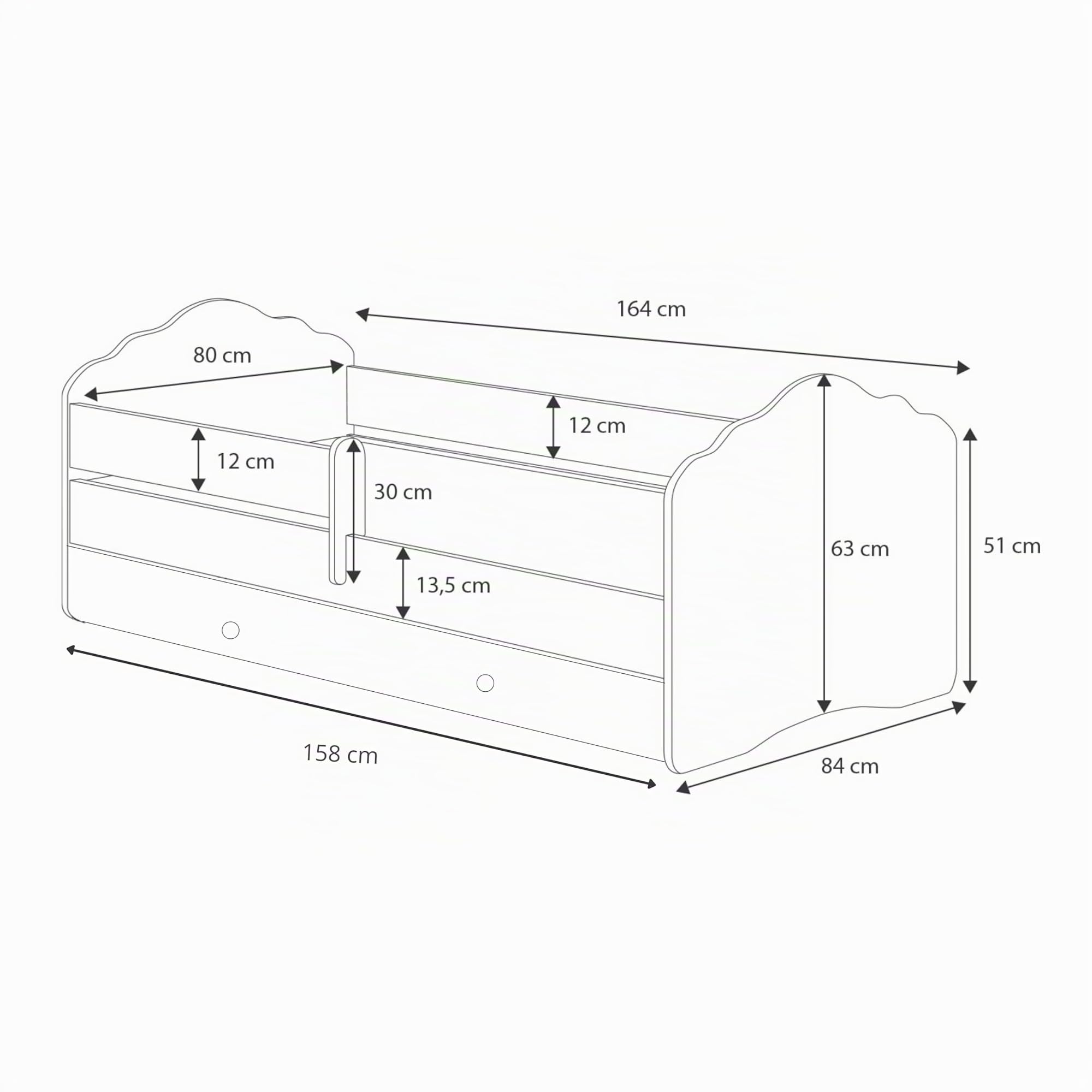 KOBI Fala Kinderbett mit Rausfallschutz | 160 x 80 cm | Kinderbetten mit Matratze Komplett Set | Einzelbett Kinder Bett | Mädchen Junge | Modern Weiss Kids Bed Children | Kinderzimmer Schlafzimmer