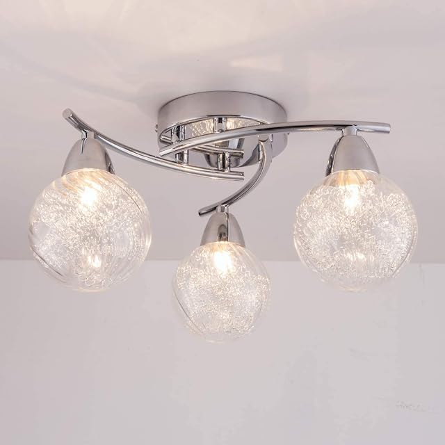 AUROLITE AL1031 BOLLA 3xG9 LED Semi Flush Ceiling Light, Polished Chrome Finish, 12W, Ideal for Living Room, Bedroom, Kitchen, and Hallway, Straight, Warm White 3000K