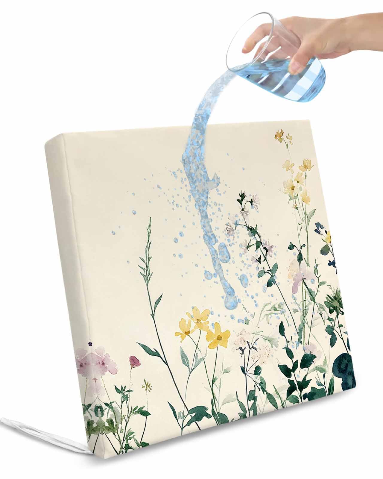 2 Pack Vintage Botanical Yellow Floral Waterproof Cushion Covers with Ties, Outdoor Patio Chaise Lounge Chair Seat Cushion Slip Covers Replacement(Only Cover) Farmhouse Flowers 22