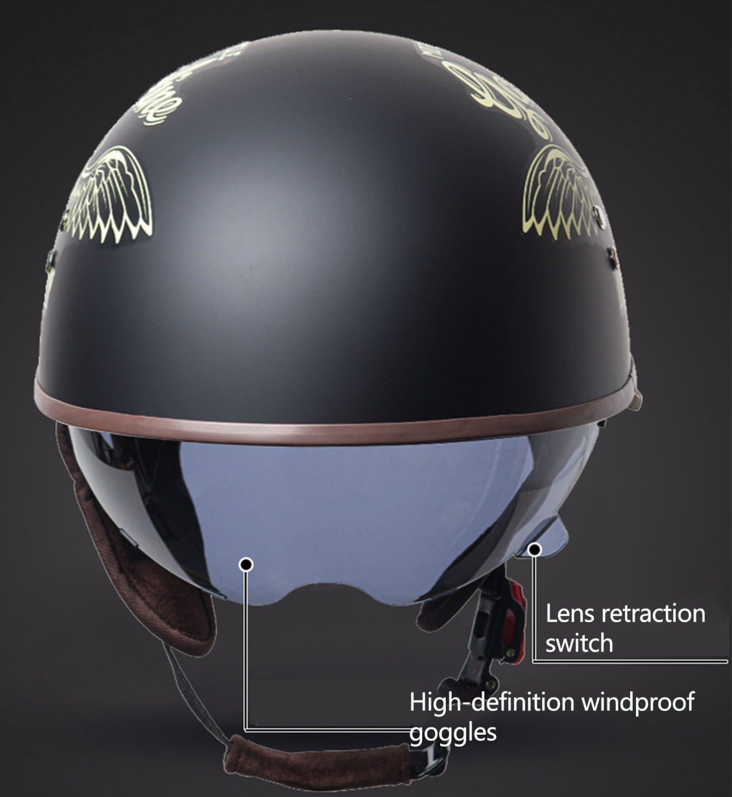 Casco de Motocicleta Hombre, Casco Retro de Media Calza Certificado Dot,Unisex Casco de Gorra de béisbol Cómodo y Ligero Casco de Scooter Forro extraíble Casco de Media calota