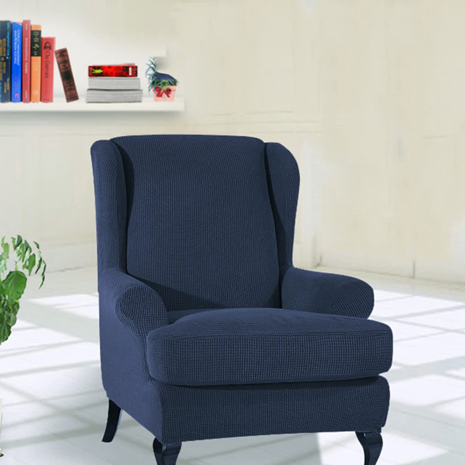 Funda de sillón orejero elástica y lavable: tejido jacquard universal antimanchas