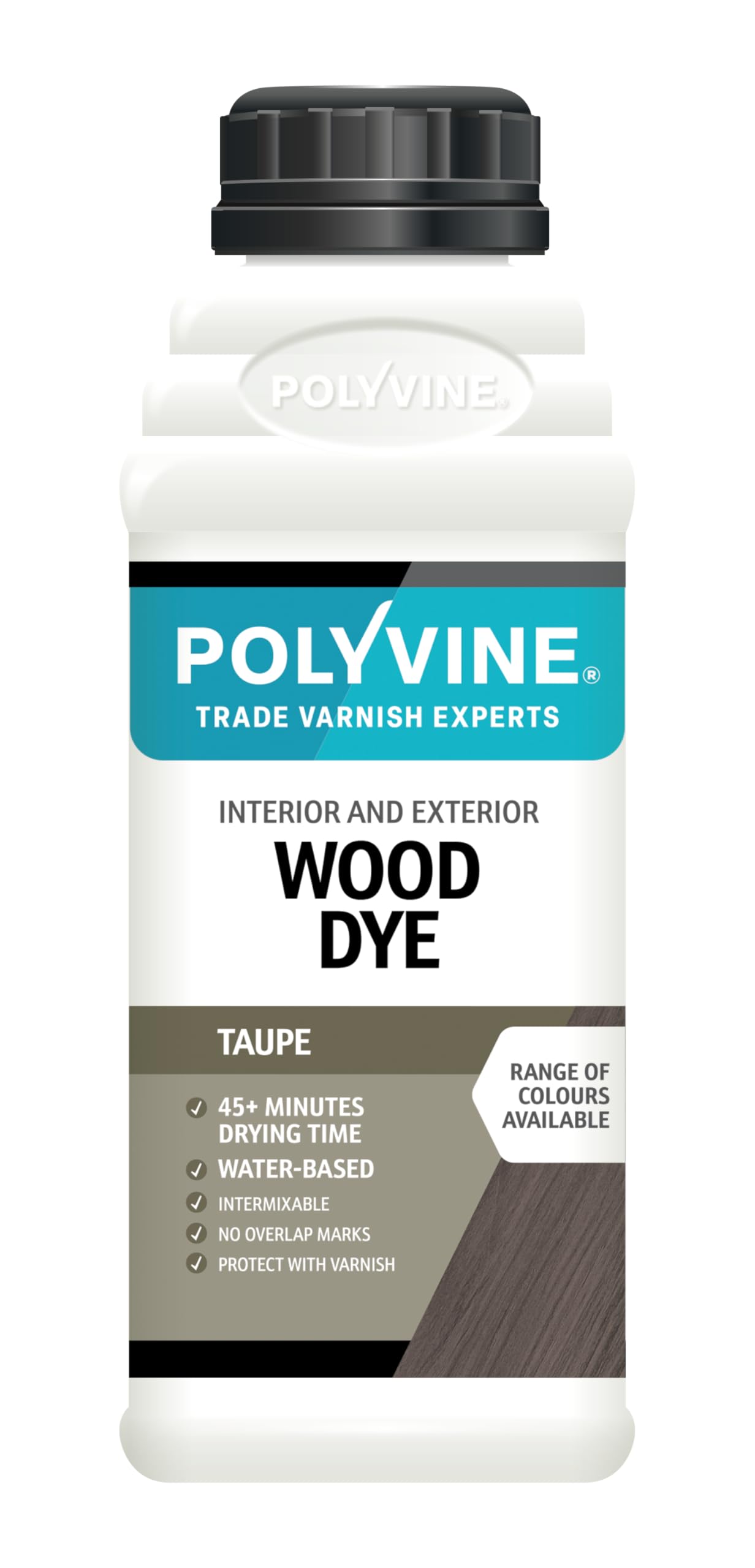 Polyvine Wood Dye – Interior Exterior Wood Colour Restorer – Quick Drying, Water Based Intermixable Woodwork Sealer Any Colour for Furniture, MDF, Ply, Hardwood, Softwood - Taupe, 500ml