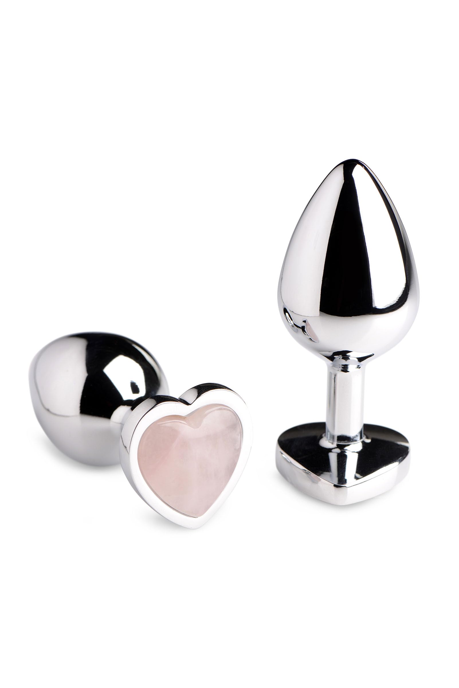 Plug anal en quartz rose et sa base cœur en véritable pierre fine