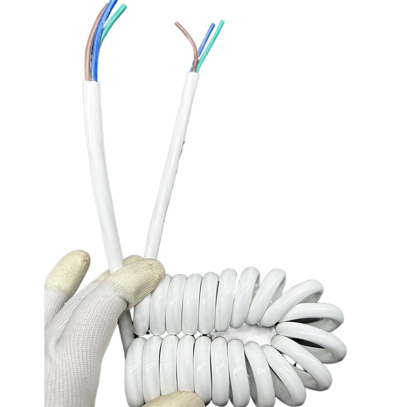 Chowany kabel do białej suszarki do włosów z 3 przewodami, spiralny drut poliuretanowy 1,5 mm z rozciągliwością elastycznego rozciągania (stretch 3 metry)