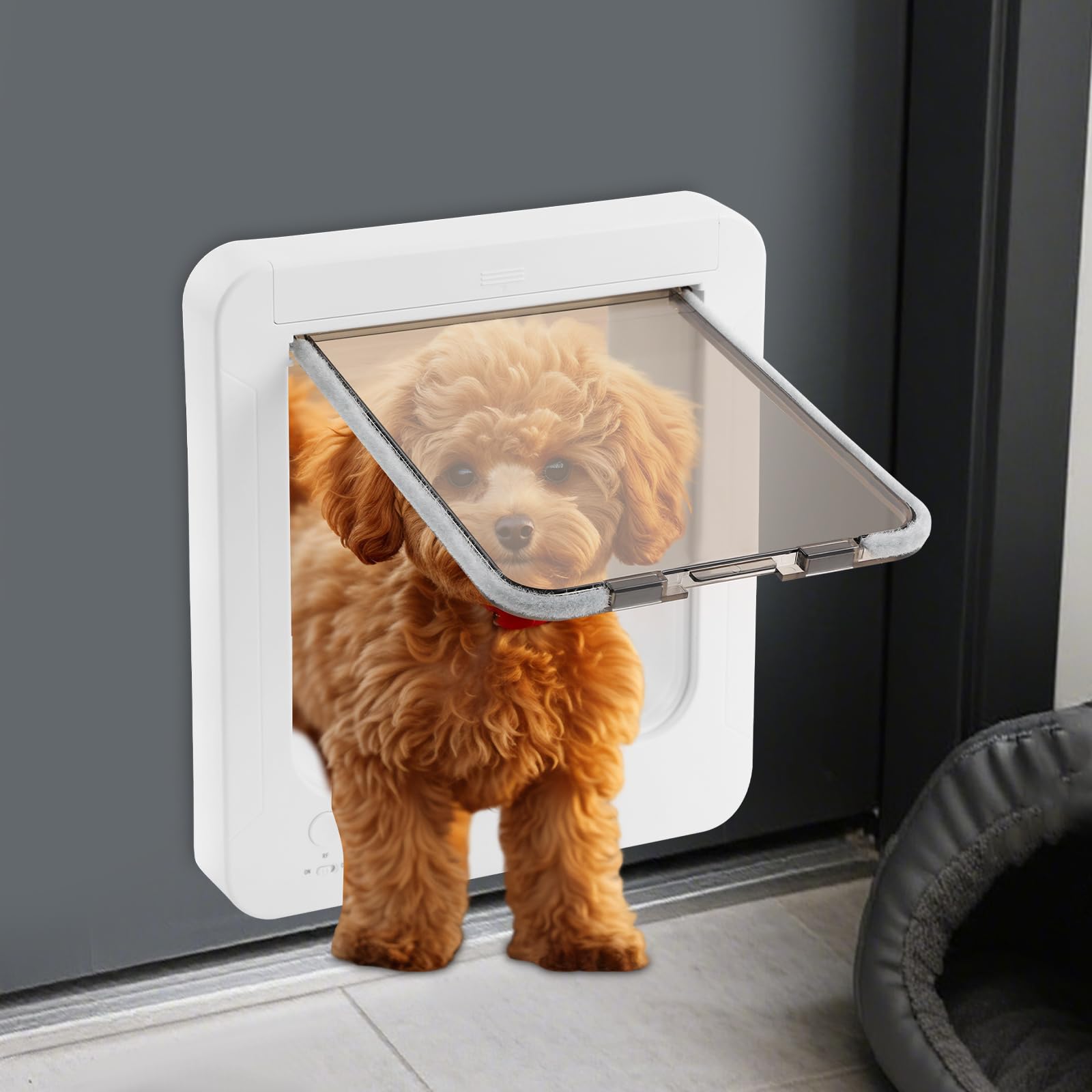 Smart Pet Door mit RFID-Halsbandschlüsseln, 4 Schaltmodi und Fernbedienung – für Katzen und Hunde bis zu 25 Pfund, nstallation in UPVC-Türen, Glas und Holz (Weiß)