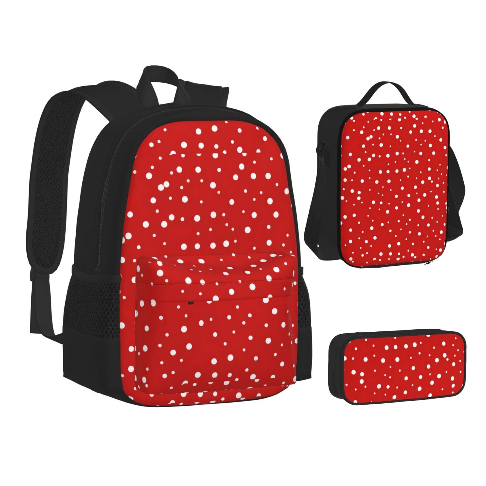 YHBLYKXP Red And White Polka Dots print 3-Piece Casual Backpack Set (Backpack + Waist Bag + Small Pouch), Unisex Daypack