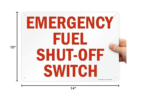 Miniatura 5 de SmartSign Letrero de metal con "Interruptor de apagado de combustible de emergencia" de 10 x 14 pulgadas, serigrafiado, aluminio laminado a prueba