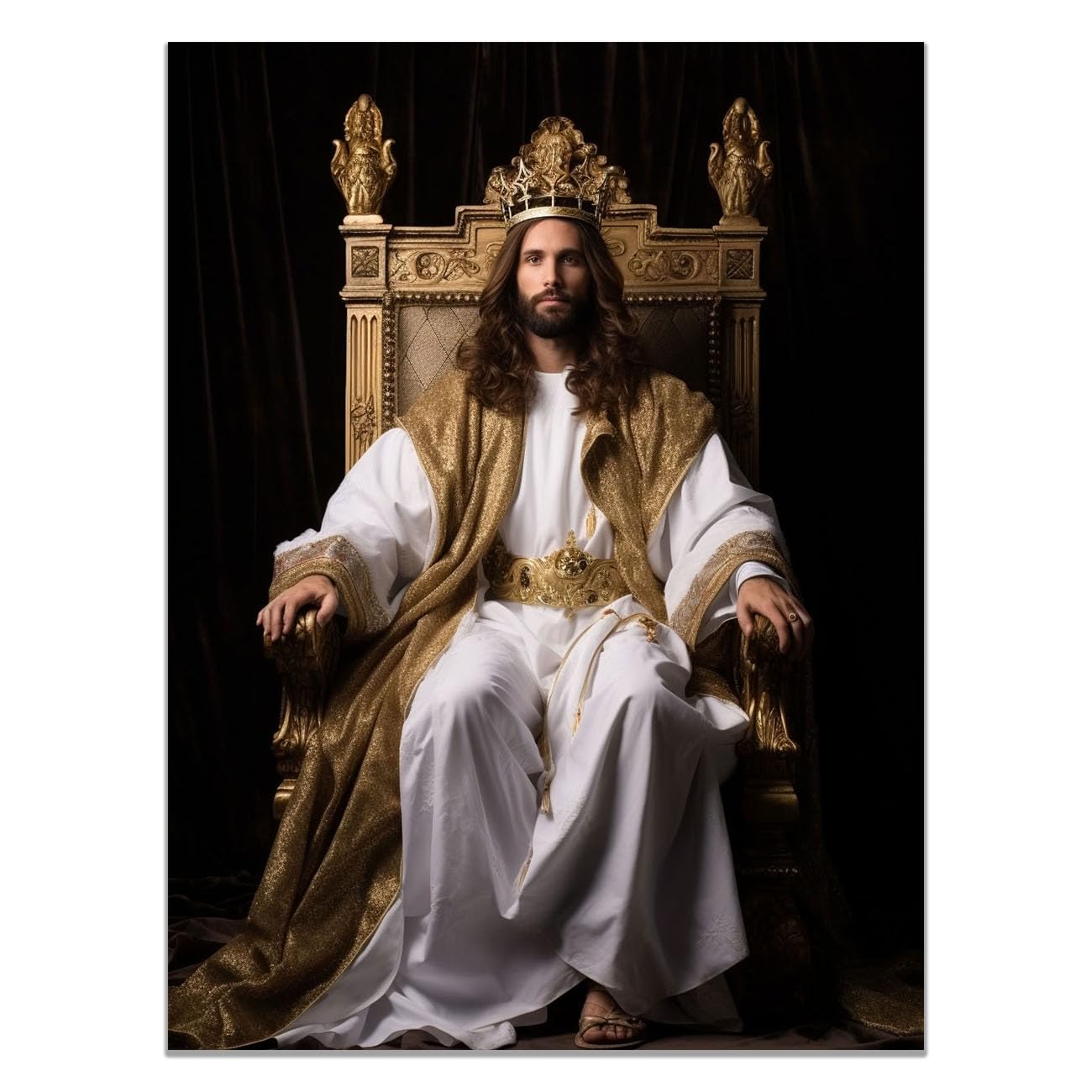 QUSAAOU Jesus Canvas Wall Art Jesus Embracing the Lamb Picture Prints God Posters Catholic Artwork for Spiritual Room Bedroom Home Decor(gold)-80x120cm Unframed