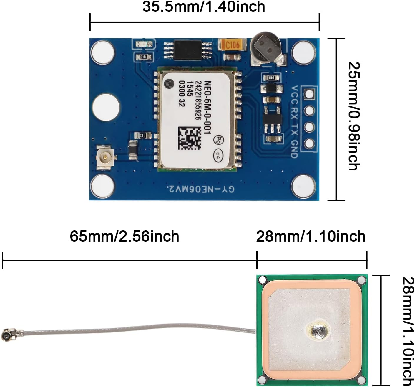 2PCS GY-NEO6MV2 NEO-6M GPS Module with Ceramic Antenna | 3.3V-5V Dual-Power GPS Receiver for Flight Control, Microcontroller, and Embedded Systems