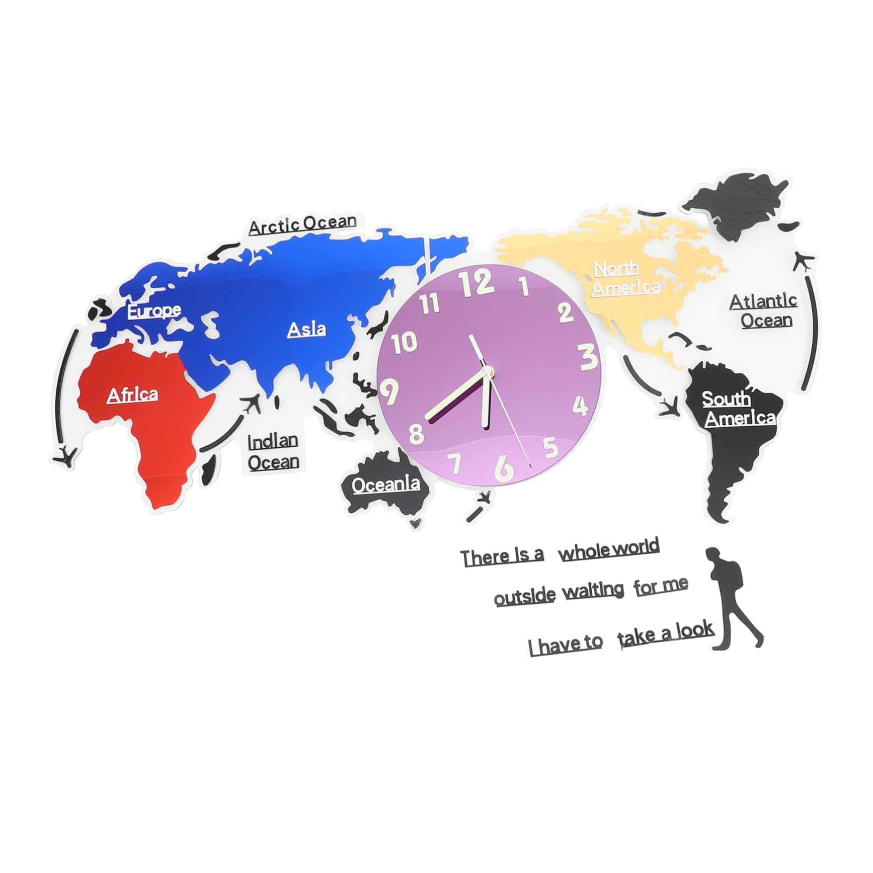 Horloge murale acrylique couleur carte du monde suspendue chic pour salon moderne