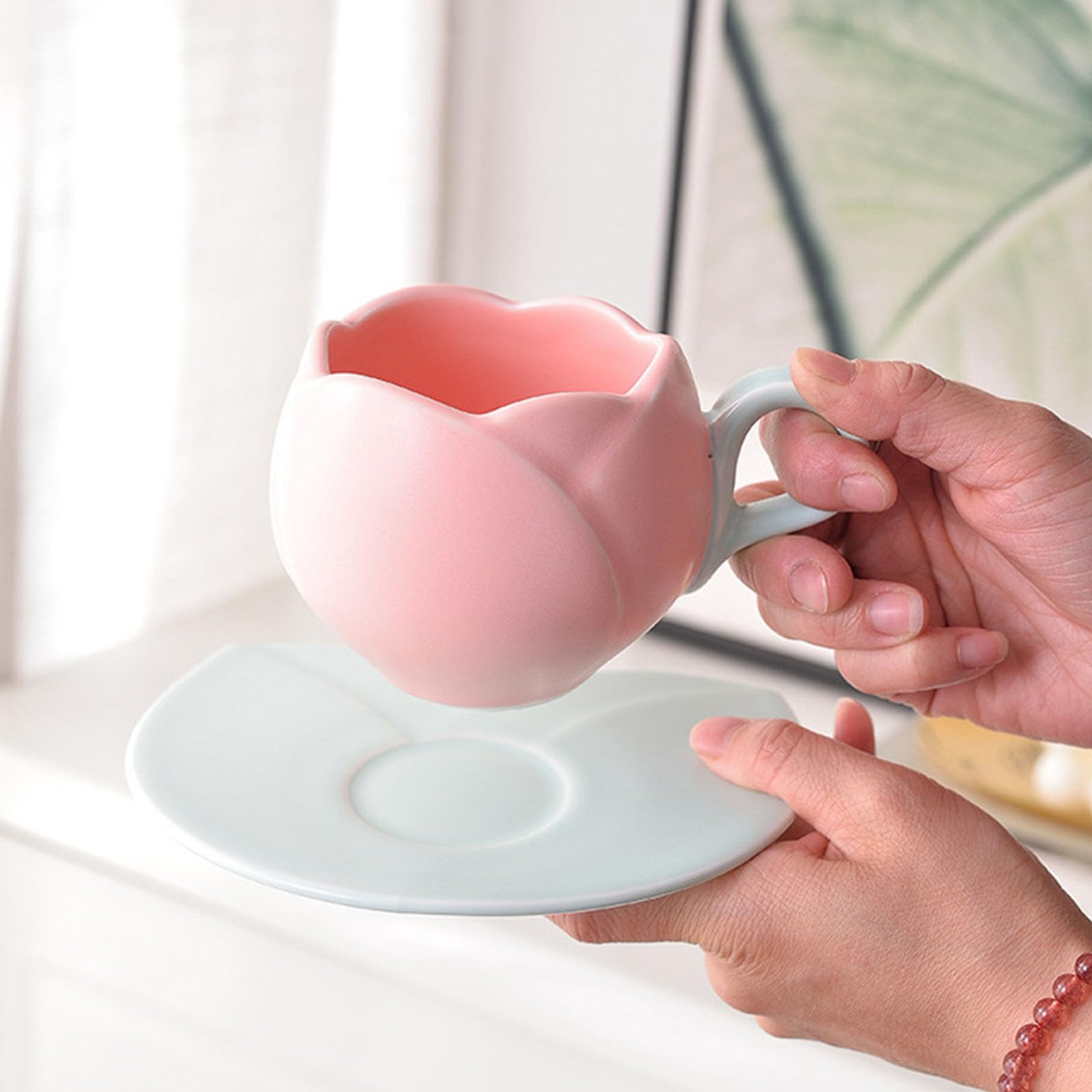 Generisch Colección de tazas y platillos de cerámica de estilo europeo, 300 ml de capacidad, materiales, ideal para fotografía, cafetería, tazas y platos de moda