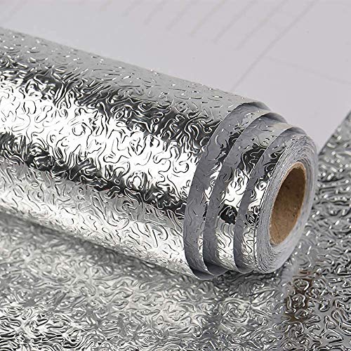 Image of 400 X 45CM Silver Aluminium FOIL SELF Adhesive Wallpaper for Kitchen Heat Proof Water Proof Vinyl WALLPER -12 SQFT Approx