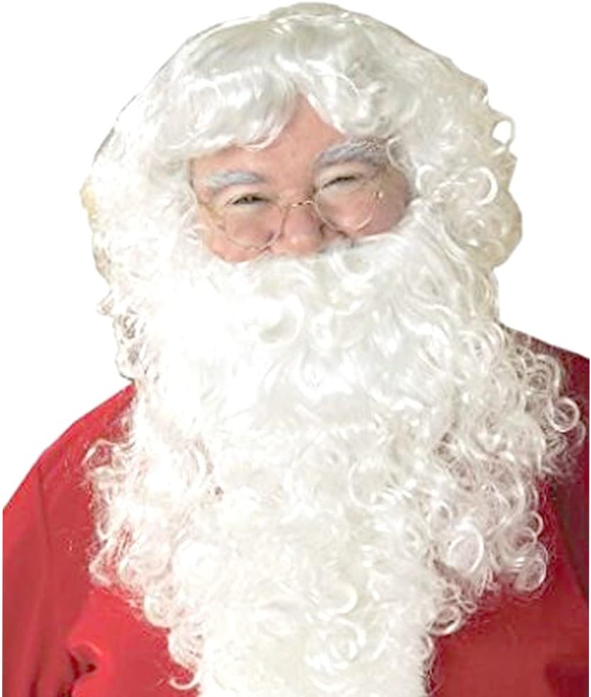 TopWigy Santa Wig and Beard Set, Costume 3 Pieces-White Wigs, Beard and Wig Cap for Christmas
