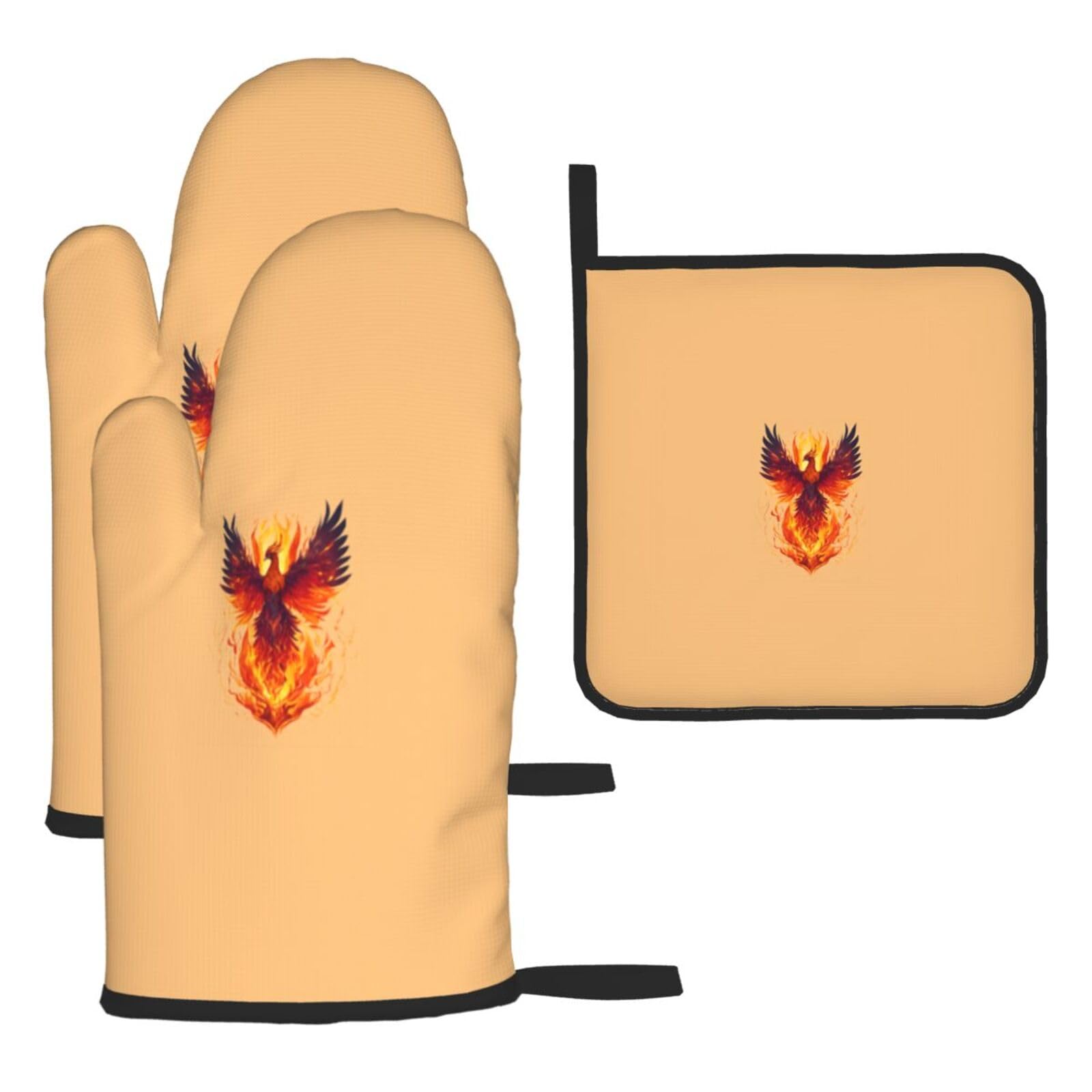 Phoenix Print Oven Kitchen Gloves For Baking Outdoor Grilling Home Use Mitts Microwaving Bbq