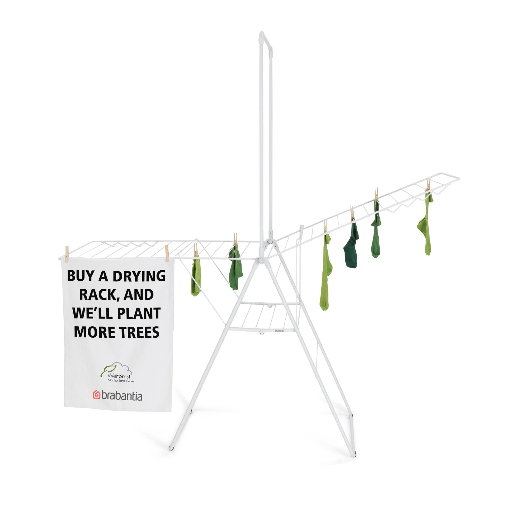 Brabantia White Hangon Drying Rack, 25 Metre With Hanging Rod, Fresh - 22.5 Kg Maximum Load - With Adjustable Wings, Child Lock And 8 Hanger Hooks - Drying Platform For Delicate Laundry