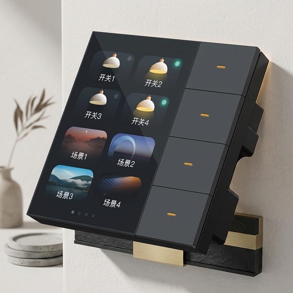 per Tuya per zigbee Smart Wall Switch Display 3,5 pollici 4 gang 8 modalità scenario dimmer tenda controller per domotica (nero)