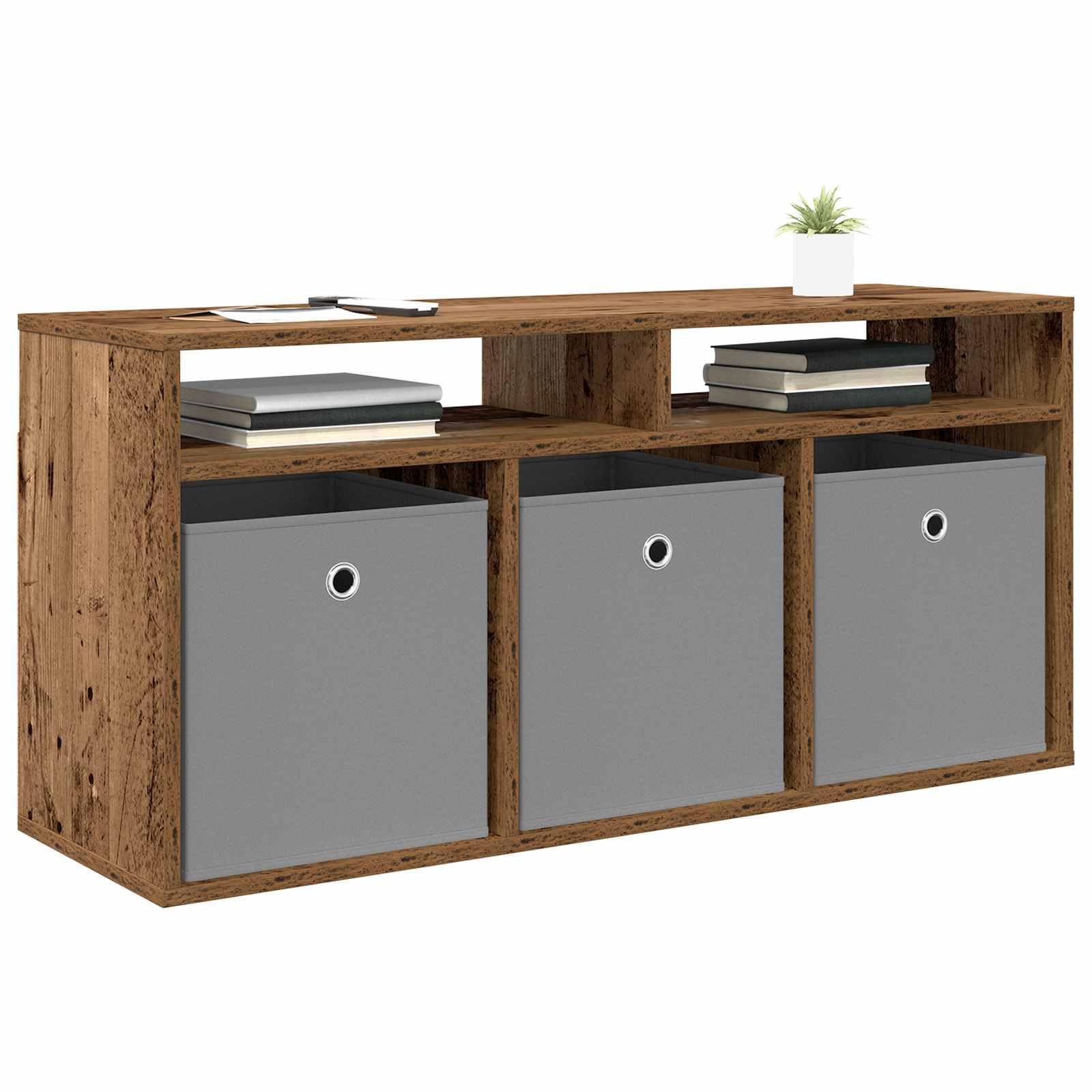 Mobile basso con cassetti, effetto legno anticato, larghezza 102 cm, mobile TV con 3 cassetti e 2 ripiani, credenza per soggiorno, mobile multimediale vintage in legno