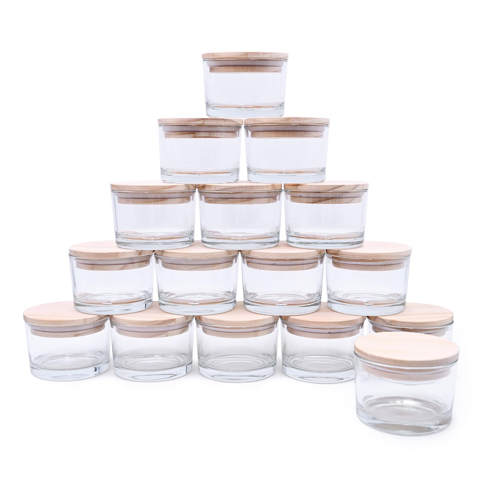 4 OZ Thick Candle Jars for Making Candles 16 Pcs, Clear Empty Glass Jars with Wood Lids for Candle Making, Sample Container - Dishwasher Safe