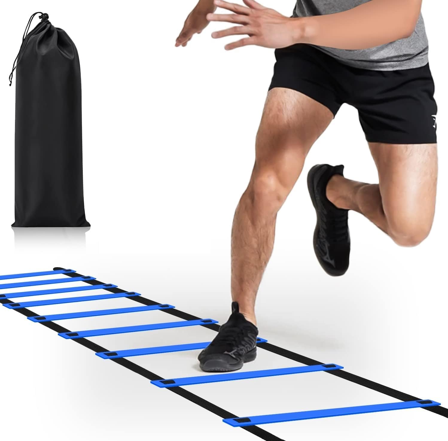 Agility Ladder 8 Meter Speed Training Ladder with 16 Adjustable Rungs, for Soccer, Football, Sports Training - Includes Heavy Duty Carry Bag Speed Ladder (Multicolor) (Blue, 3.5m 6Runs)-image-35