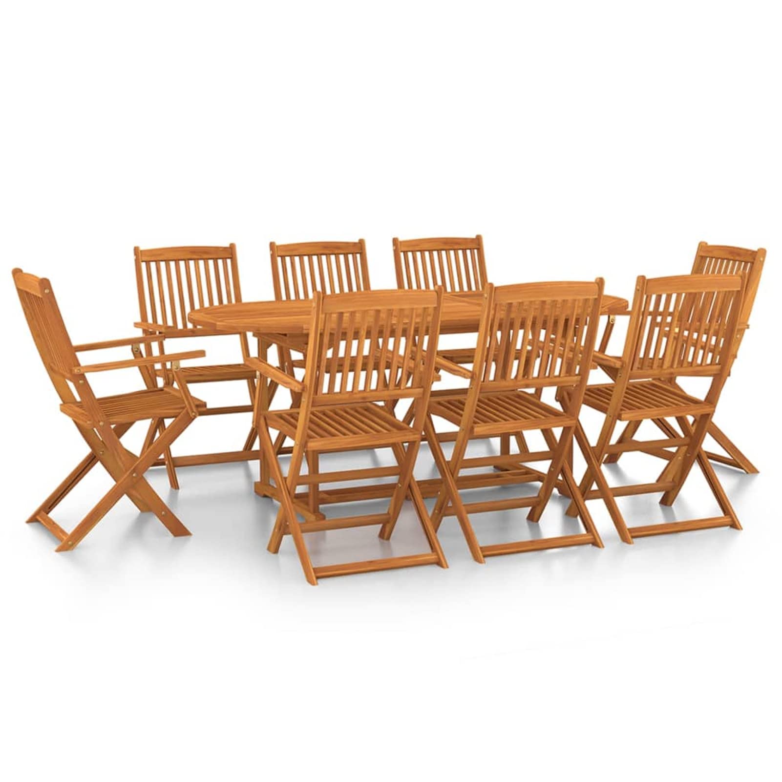 Festnight Conjunto de Comedor de Jardín Conjunto de Mesa y 8 Sillas Plegables Juego de Jardín con Sillas Muebles de jardín para Jardín Terraza Patio,Agujero de Sombrilla,Madera de Acacia