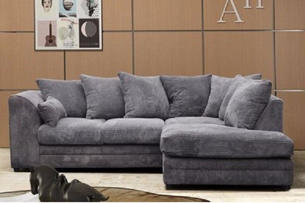 furniturestop.co.uk Logan Corner Sofa RHF Jumbo Cord Fabric - Grey