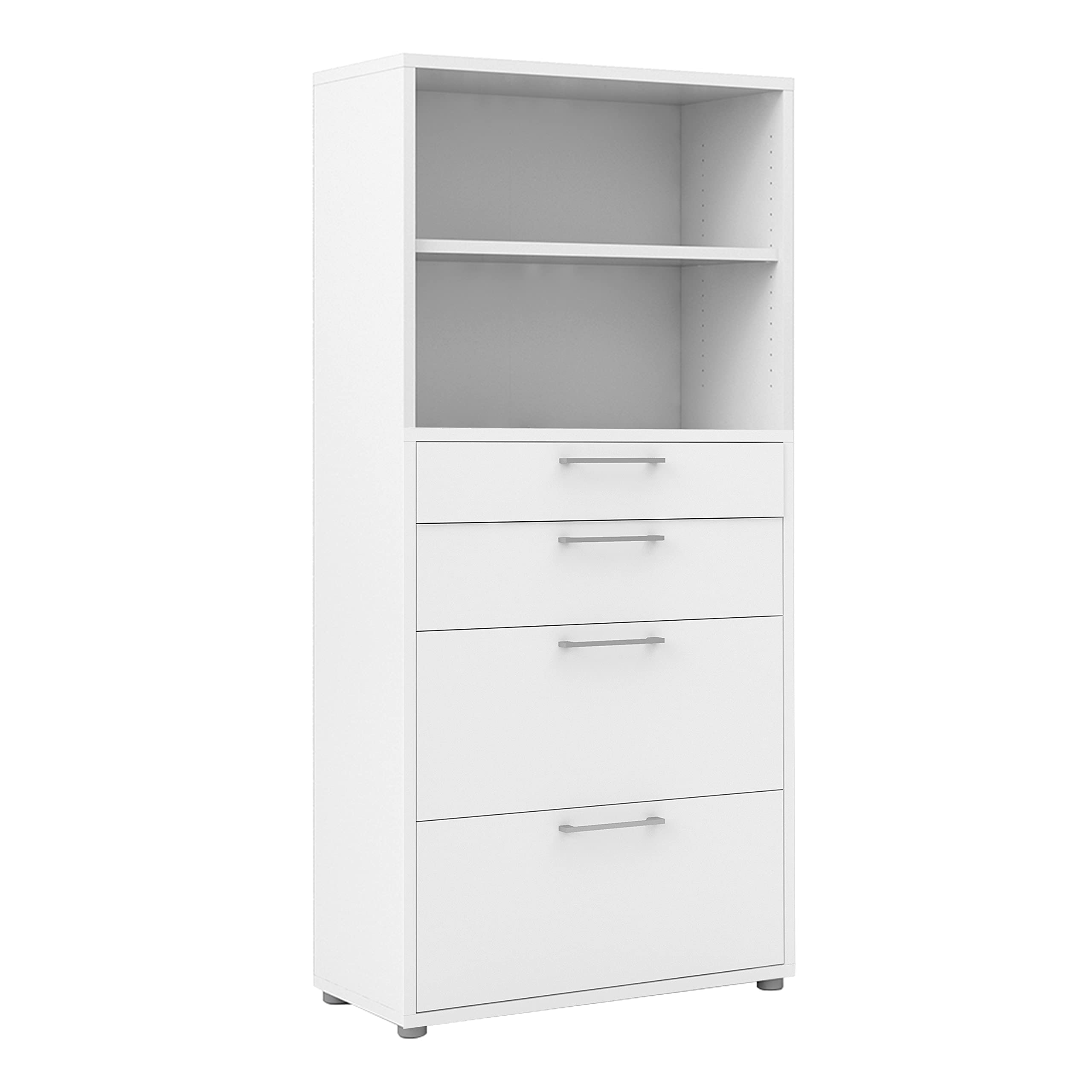Prima Bookcase with 4 Shelves and 2 File Drawers, white