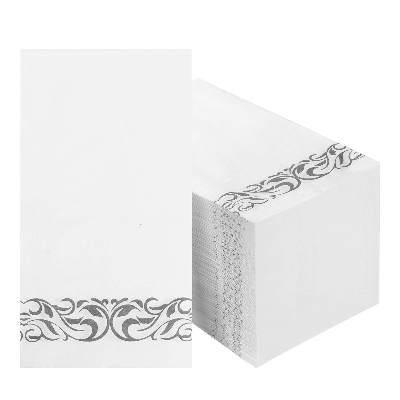 BESTVIP 100 Pack Disposable Paper Napkins, 3-Ply Dinner Napkins with Silver Trim for Guests, Bathroom Paper Hand Towels Soft & Absorbent, Perfect for