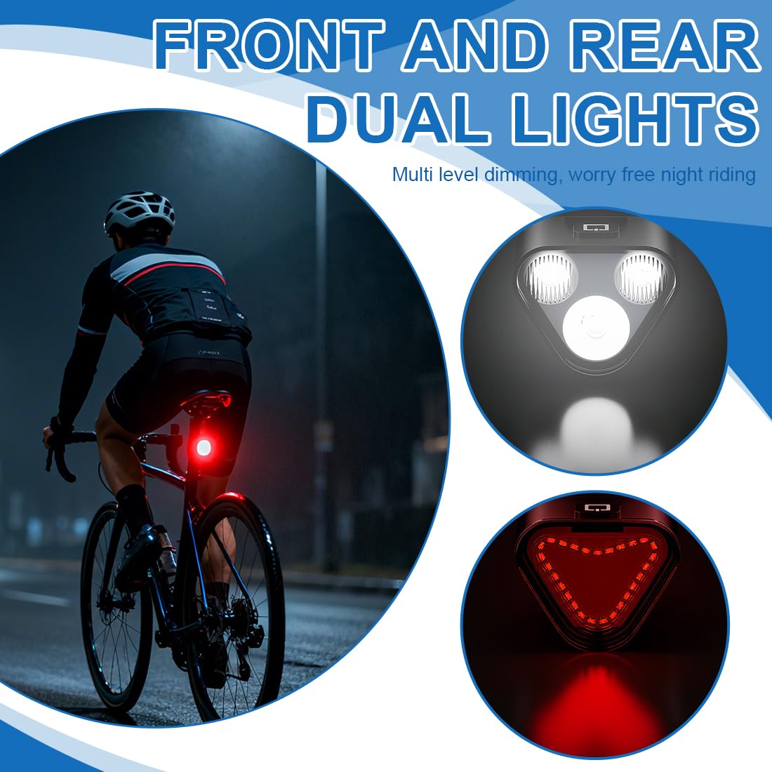 2 Pièces Luz Delantera y Trasera de Bicicleta, Luz Bici Potente LED, Impermeable, Recargable USB-C, Fácil de Instalar, Lámpara Led de Advertencia Seguridad para Casco, Patinete, Bike