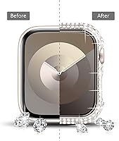 Vista 4 de Surace - Carcasa de 1.61 pulgadas compatible con Apple Watch Series 9, 8, 7, con protector de bordes con más de 400 diamantes de cristal