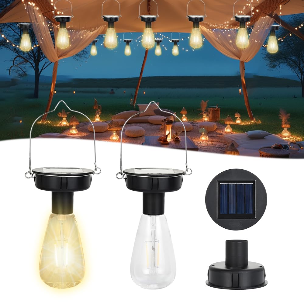 2 Pack Solar Light Bulb, Solar Light Replacement Top 8cm/3.15in Outdoor Light Bulbs, Waterproof Hanging Solar Lights Outdoor Garden for Garden, Patio, Fence, Yard, Tree, Holiday