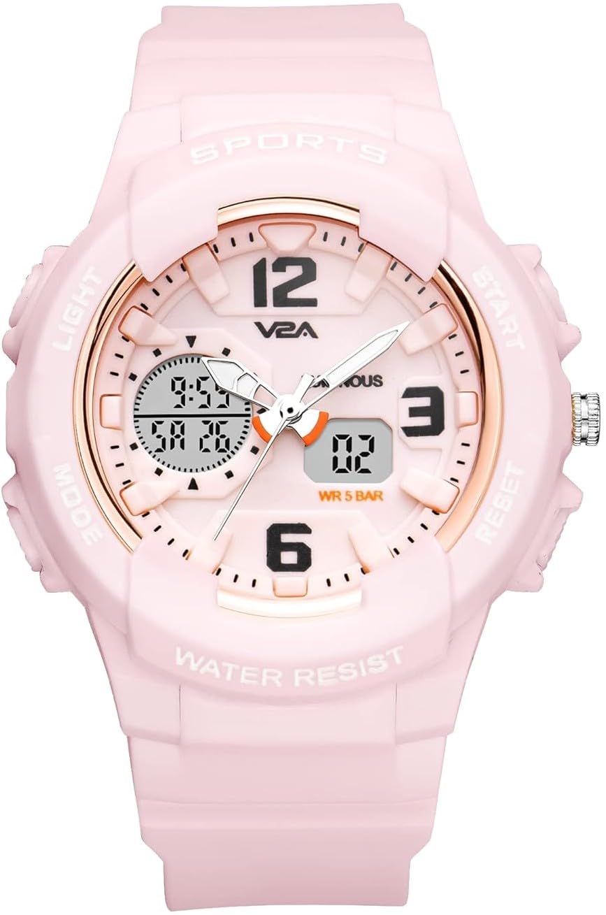 V2A Analog Digital 5ATM Waterproof Fashion Black Sports Watch for Women and Girls | Watch for Women | Ladies Watch | Wrist Watch for Women | Girls Watch, Pink, strap