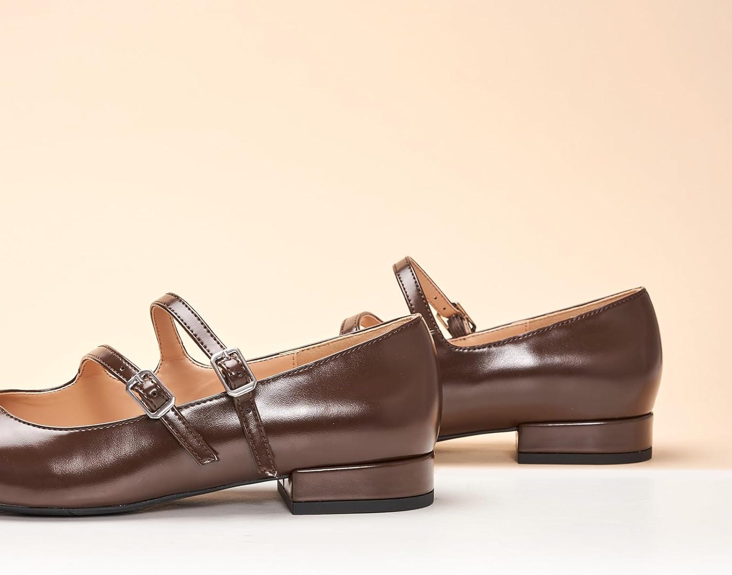C.Paravano Women's Mary Jane Flats for Women| Square Toe Ballet Flats with Double Straps | Dress Shoes for Work, Weddings, Casual Outings(Chocolate,10.5) - Image 3