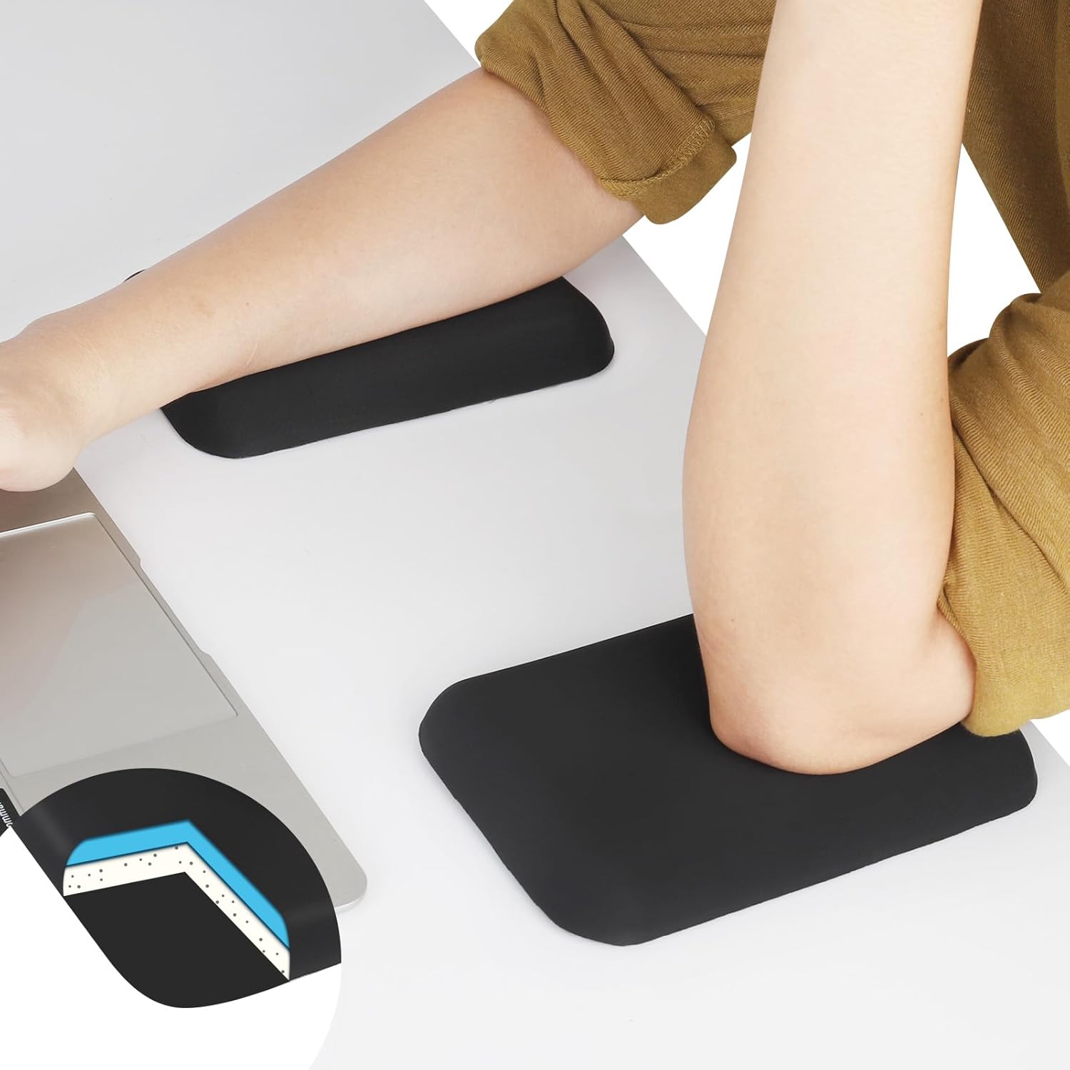 Leolee Elbow Rest Pads for Desk, Upgraded Gel Memory Foam Ergonomic Wrist Rest Pad Arm Rest Pads with Non-Slip Base, Cushion Support Relieve Elbow and Wrist Pain for Computer, Office, 2 Packs, Black