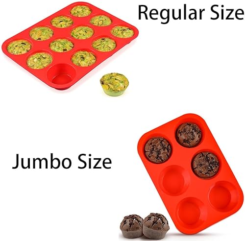 CAKETIME Molde para magdalenas de 12 tazas de tamaño regular y 6 tazas de molde gigante para magdalenas