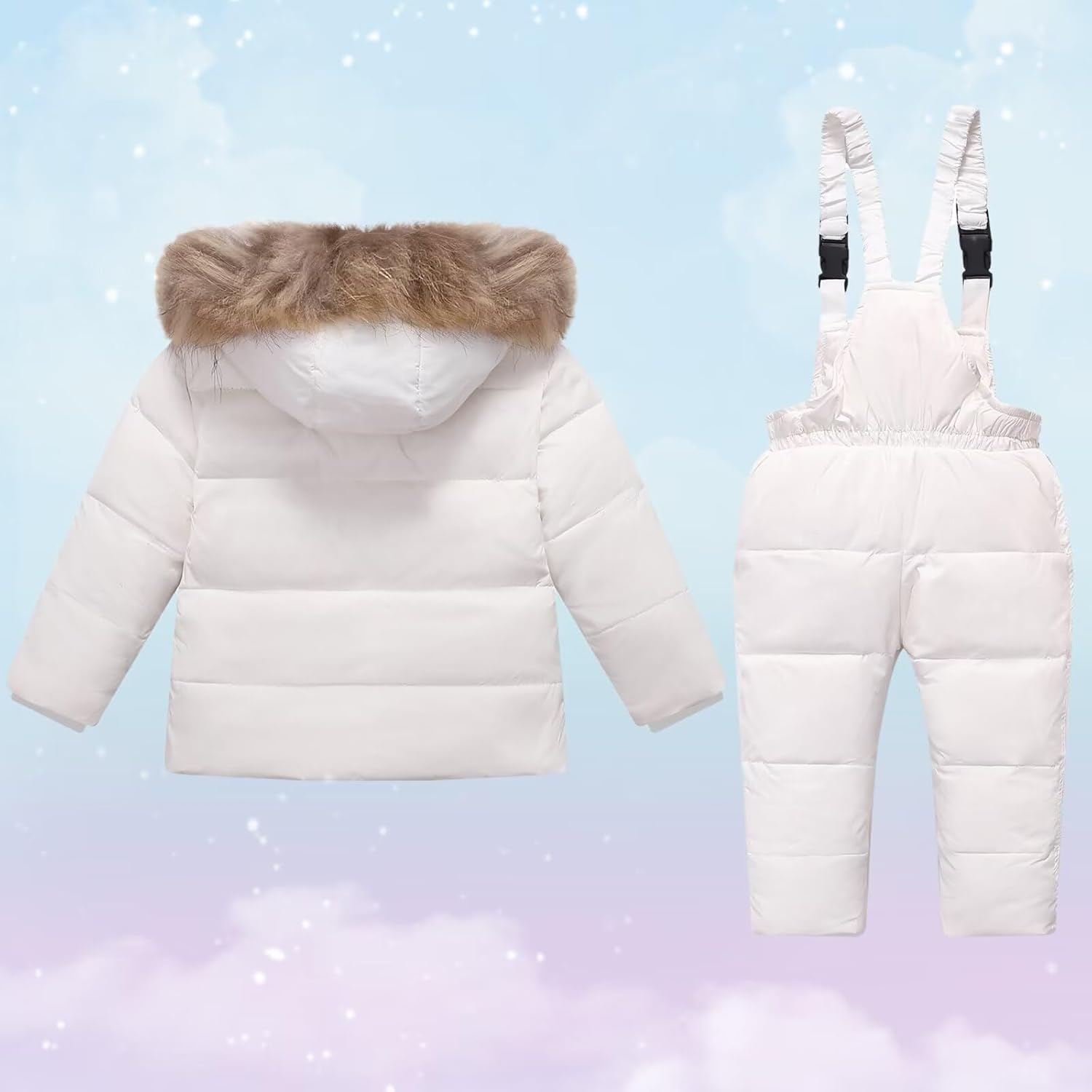Baby Snowsuit Toddler Winter Hooded Artificial Fur Down Boys Girls Jacket Coat and Ski Bib Pants Warm Fashion Outwear