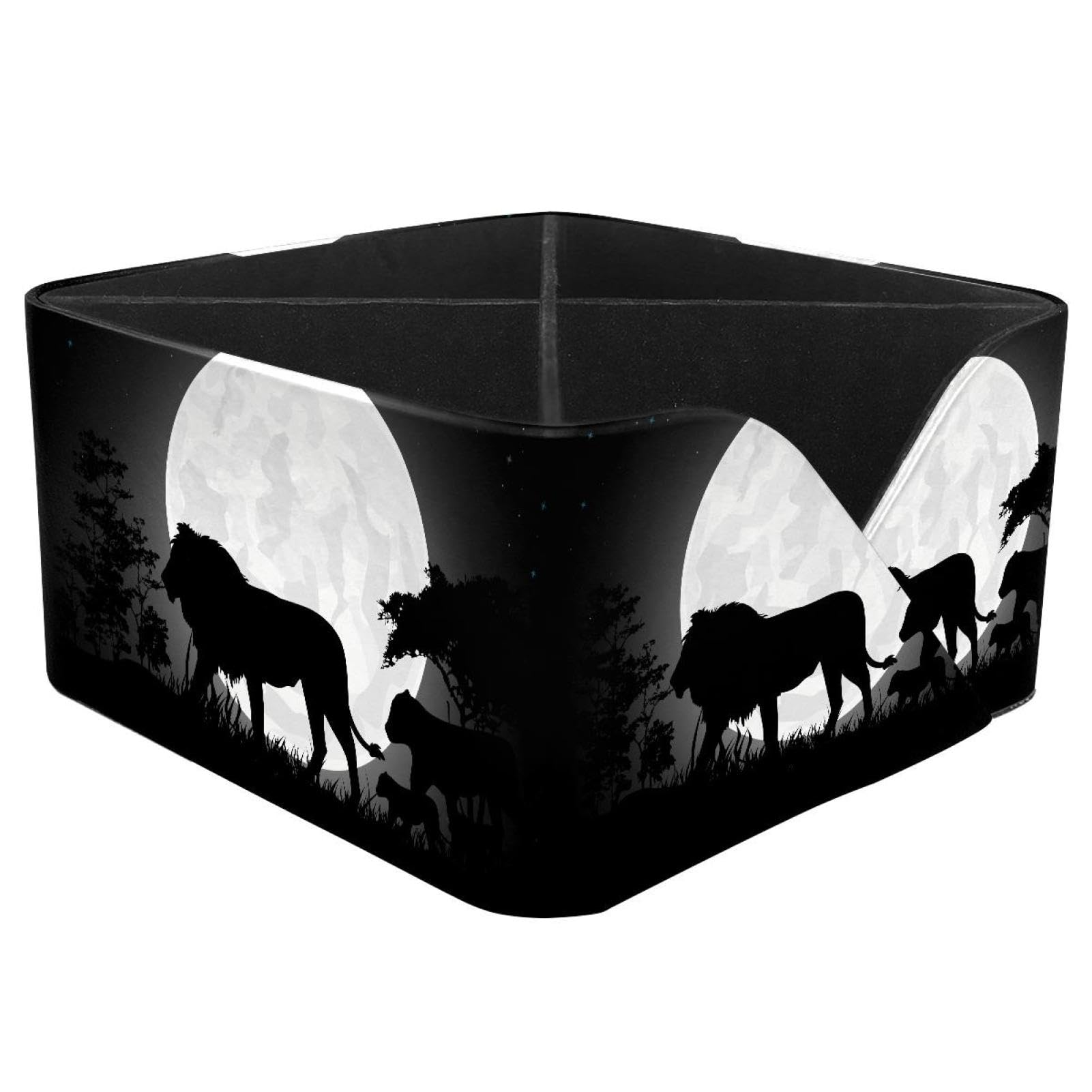 KengjuTesu Lion Family Silhouettes Desktop Organizer Pen Holder, Rectangular Pencil Cup for Office, Study and Makeup Stations
