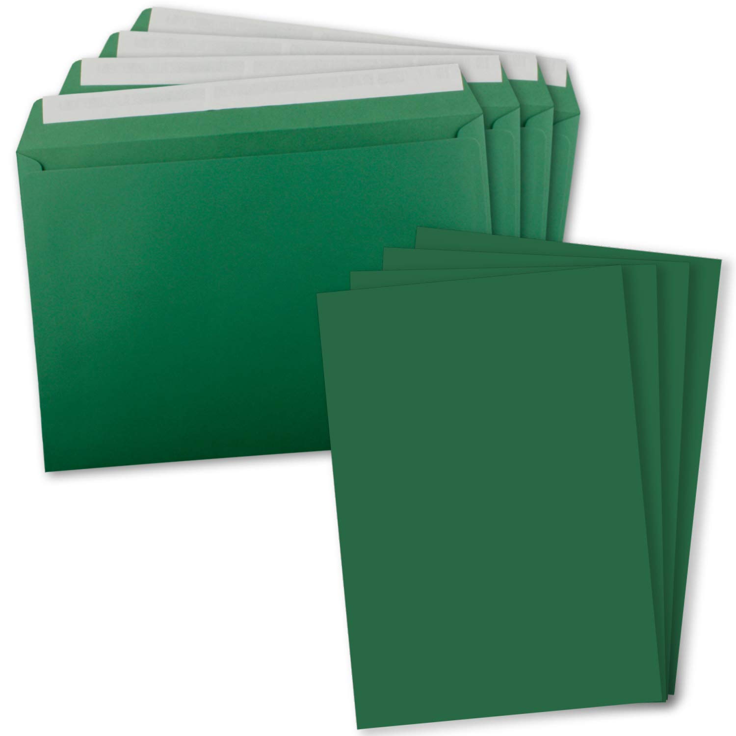 Zestaw 100 pojedynczych kartek XXL w formacie DIN A4 (21 x 29,7 cm), w zestawie koperty w formacie DIN C4 – ciemnozielona – koperty z zaklejaniem – do wysyłki kartek z życzeniami, dokumentów i bonów