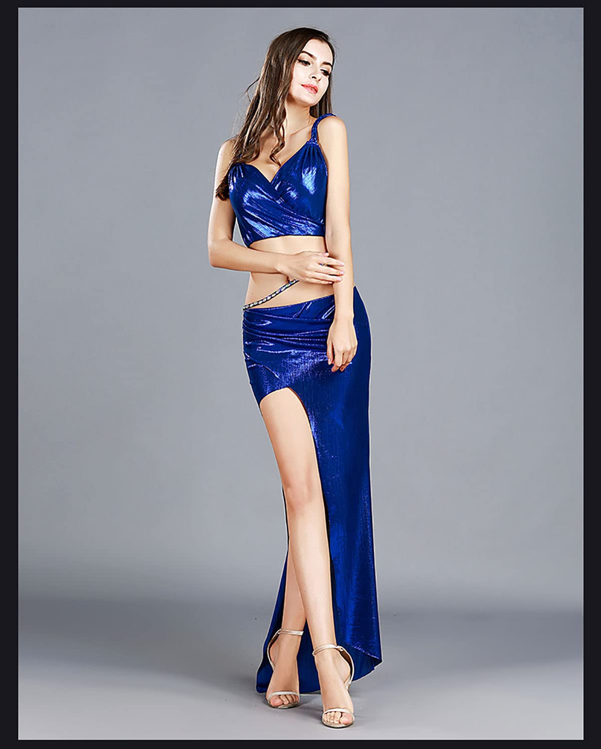 Disfraz de Baile del Vientre para Mujeres Top Cort Top and Hip Buff Send Dance Skirt Sequin Belly Dance Falda de Cadera