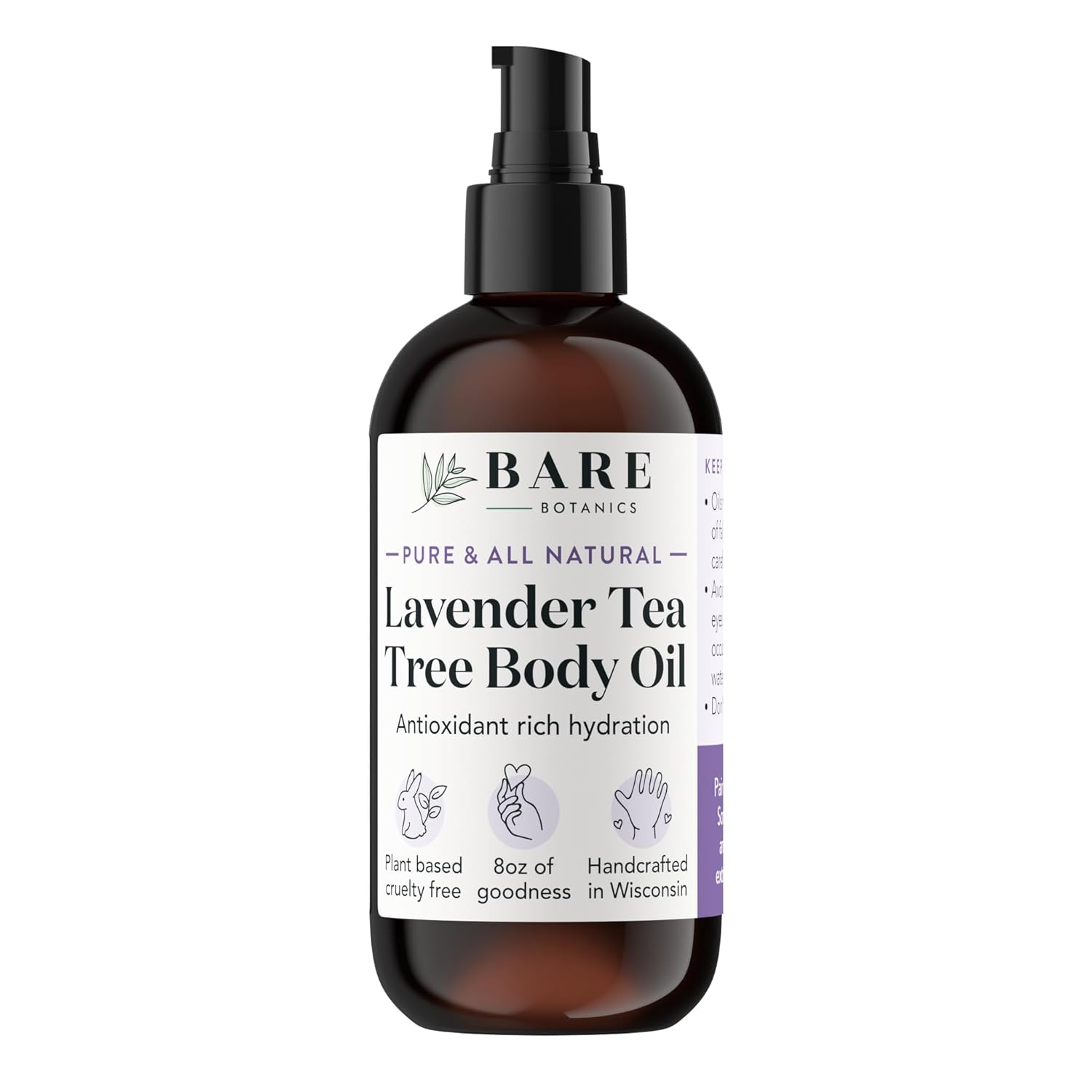 BARE BOTANICS 8 oz Moisturizing Lavender Tea Tree Body Oil – 100% Pure & Natural for Skin & Nails – Perfect for Moisturization – Vegan, Cruelty Free & Naturally Scented Hair Oil BARE BOTANICS 8 oz Moisturizing Lavender Tea Tree Body Oil – 100% Pure & Natural for Skin & Nails – Perfect for Moisturization – Vegan, Cruelty Free & Naturally Scented Hair Oil