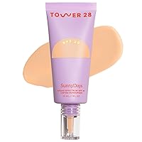 Vista 10 de Tower 28 SunnyDays - Hidratante tintado SPF 30, base de cobertura 2 en 1 + protector solar mineral para cara, óxido de zinc, aloe y tuna para pieles