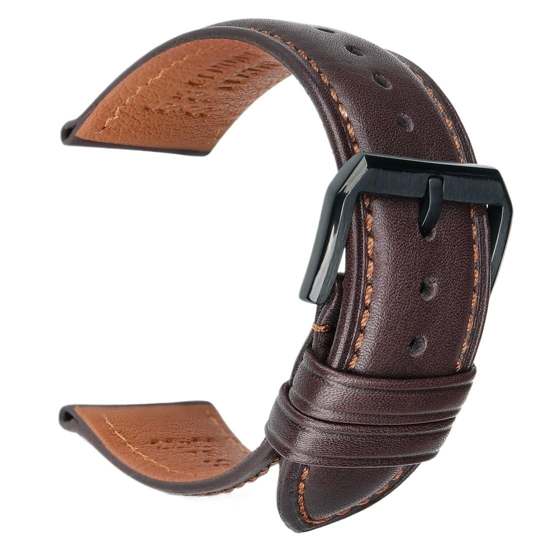 Bracelet Montre Bracelet de Montre en Cuir véritable Bracelet en Cuir Souple Bracelets De Montres(Dark Brown B,19mm)